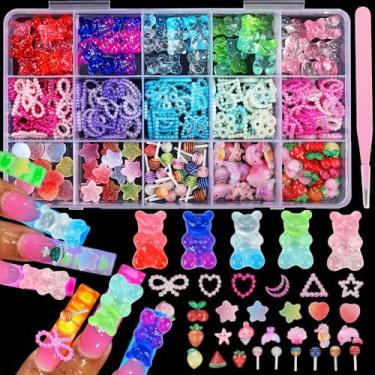 Imagem de Namifin Berloques de unhas de urso 3D a granel pirulitos Y2K frutas cerejas kawaii gomas oacen praia lua laços corações pérolas encantadores de unhas fofos para arte em unhas acessórios DIY