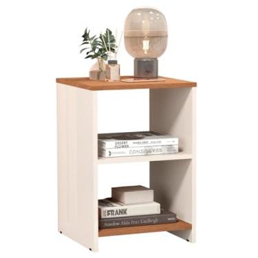Imagem de Mesa de Cabeceira Compacta de Quarto Mesinha Apoio Lateral para Cabeceira Cama com 2 Nichos Organização e Decoração Abertos 48cm x 33cm x 30cm Design Clean Dubai (Offwhite/Freijó)