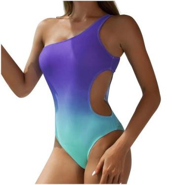 Imagem de Maiô feminino de uma peça de um ombro desbotado sem encosto acolchoado