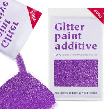 Imagem de TORC Aditivo de tinta purpurina roxa - pó de glitter de vários tamanhos para tinta acrílica, paredes, móveis de madeira e artesanato (400 g) - uso interior/exterior em todos os acabamentos