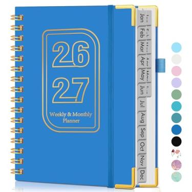 Imagem de Agenda A5 semanal e mensal de 18 meses, 2026-2027, janeiro de 2026 a junho de 2027, capa dura, agenda semanal e mensal com aba, agenda em espiral para escritório, escola, casa, azul marinho
