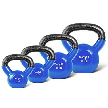 Imagem de Yes4All Conjunto de peso Kettlebell revestido de vinil combo – ótimo para treino de corpo inteiro e treinamento de força – Kettlebells de vinil 10 15 20 11 kg