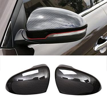 Imagem de Fouedy 2 peças de tampas de espelho retrovisor lateral de fibra de carbono para Hyundai Tucson 2016 2017 2018 2019 2020 (fibra de carbono)