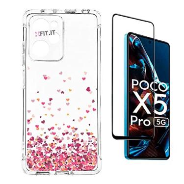 Imagem de Capa Capinha Corações Flutuantes Antiqueda para Xiaomi Poco X5 Pro + Película 3d Vidro Temperado