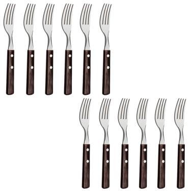 Imagem de Jogo com  12 Garfos de Mesa Aço Inox Cabo em Madeira Polywood Castanho Tramontina