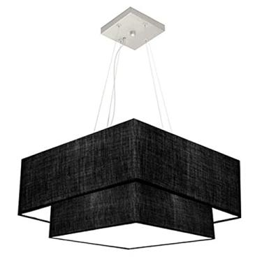 Imagem de Lustre Pendente Quadrado Cúpula Tecido 25/50x35 cm, Vivare Iluminação, Pendente4066 PRPR, Preto, Médio