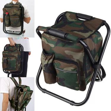 Imagem de Cadeira Mochila Bolsa Semi Termica Banco Dobravel Pesca Acampamento Pescaria Camping Praia Ar Livre Piquenique