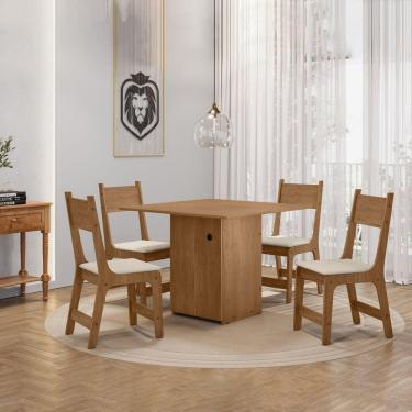 Imagem de Mesa Verona com Buffet 120x80 Tampo MDF com 4 Cadeiras Lisboa Canela Rústico/Off White