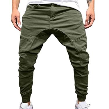 Imagem de Calça cargo masculina calça de moletom masculina jogger casual slim fit folgada leve algodão moda calças ao ar livre, Verde, XXG