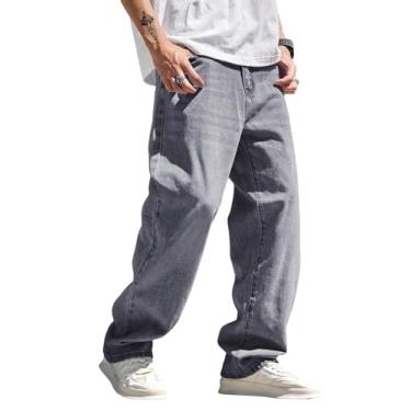 Imagem de Verdusa Calça jeans masculina solta de cintura alta larga perna reta calça jeans, Cinza, G