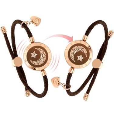 Imagem de TOTWOO Pulseiras de toque de longa distância (lua e lua), pulseiras vibratórias e iluminadas para casais | Presentes de relacionamento de longa distância para mãe e filha, joias inteligentes, One