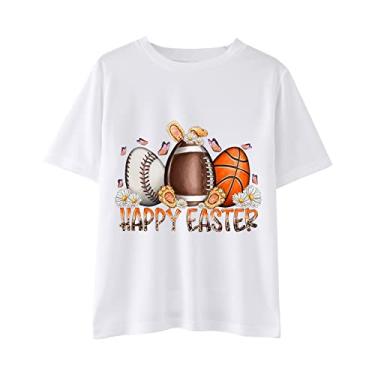 Imagem de Camisetas de manga curta com estampa de letras do dia de Páscoa para meninos e meninas camisetas infantis roupas para meninos, Rosa choque, 4-5 Anos