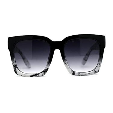 Imagem de Óculos de sol femininos de plástico grosso estilo namorado com aro de chifre grande, Black White, One Size