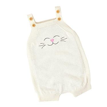 Imagem de Macaquinho de malha de gato de desenho animado para recém-nascidos, sem mangas, macacão infantil para bebês, meninos, meninas, roupas fofas, Branco, 0-3 meses