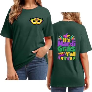 Imagem de 2024 Mardi Gras Outfit for Women Letter Back Printed Mardi Gras Shirts for Women Fat Tuesday Camisetas, Verde, M