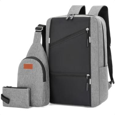 Imagem de Kit Mochila Notebook Escolar 3 Peças Bolsa Executiva Masculina Feminina Reforçada Para Laptop 15,6 Conjunto Estojo + Shoulder Bag (Cinza, 15.6")