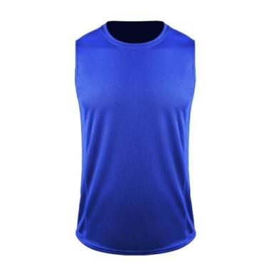 Imagem de Camiseta de compressão masculina Active Vest Body Shaper Slimming Workout cor sólida Muscle Fitness Tank, Azul, G