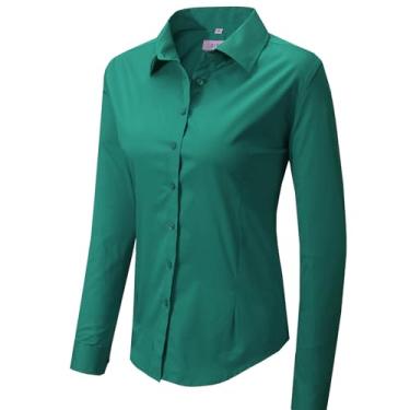 Imagem de DIYUS Blusa feminina de manga curta de algodão elástico com botão e ajuste justo, Verde 60, M