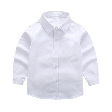 Imagem de Conjunto pequeno infantil para meninos e meninas camiseta clássica gola redonda algodão macio manga longa básico curto menino 7, Branco, 2-3 Years