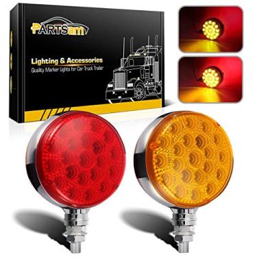 Imagem de Partsam Luzes de pedestal de LED redondas vermelhas/âmbar, com refletores, 42 LEDs, à prova d'água, reboque de caminhão, SUV RV, montagem de para-lama LED, parada de giro e luz de estacionamento,