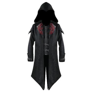 Imagem de DLSNZ Casaco masculino Steampunk vintage smoking casaco renascentista medieval com capuz robe vampiro fantasia de Halloween gótico casaco gótico (preto, GG)