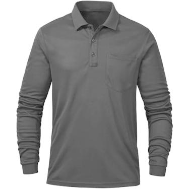 Imagem de Tyhengta Camisa polo masculina manga longa secagem rápida desempenho atlético camiseta piqué golfe, Preto, XXG