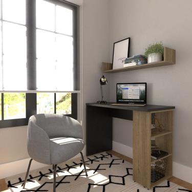 Imagem de Conjunto de Mesa com Prateleiras Para Escritório ou Home Office 90 cm de Largura Preto/Carvalho Mel