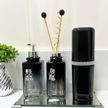 Imagem de Kit Lavabo Banheiro Vidro Degrade – com Difusor de Aromas Porta Sabonete Bandeja Espelhada - Coleção Norilsk