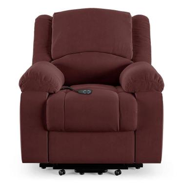 Imagem de Poltrona Do Papai Reclinável Melim Elevação Lift Elétrico Veludo Fh1 - D`rossi Cor Vinho