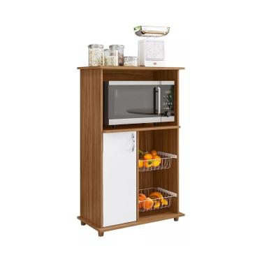 Imagem de Balcão Multiuso 67cm Fruteira Freijó com Branco - Armário Cozinha Cesto Nicho Forno 1 P...