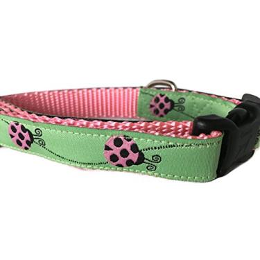 Imagem de Coleira para cachorro Ladybug, design canino, verde, rosa, 2,5 cm de largura, ajustável, nylon, médio e grande (Pequeno 23 – 33 cm)