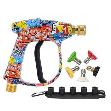 Imagem de Bear Force Pistola de lavagem de alta pressão 3000 PSI Max, pistola curta M22-14 mm com plugue rápido de 1/4 polegada e bocal de 5 pontas, compatível com algumas lavadoras de pressão Greenworks