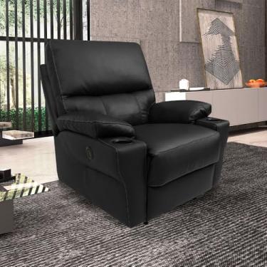 Imagem de Poltrona do Papai Sala de Cinema Mia Reclinável Retrátil Power Elétrico Base Fixa Couro Preto G40 - Gran Belo
