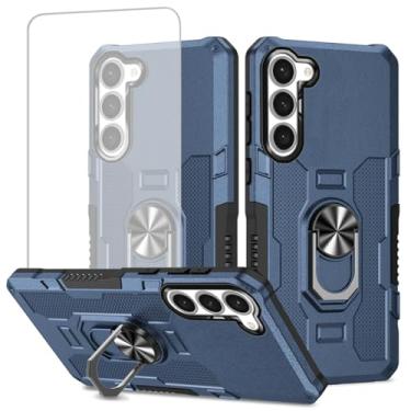 Imagem de Ueokeird Capa para Galaxy A55 5G/Samsung A55 SM-A556U com protetor de tela de vidro temperado, proteção resistente com anel de metal suporte magnético capa de telefone para Samsung Galaxy A55 5G azul
