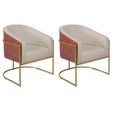 Imagem de Kit 02 Poltronas Luiza Base de Ferro Dourado Corano Nozes e Linho Bege - AM Decor