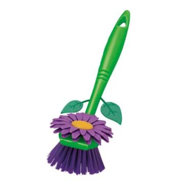 Imagem de Escova Louça Multiuso Formato Flor Com Suporte Vaso CasaMia, Verde
