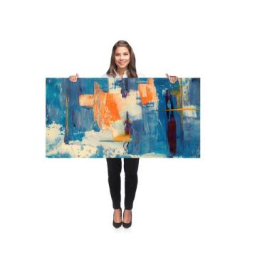 Imagem de Quadro Decorativo Grande Sala 100x50 Arte Abstrato Azul laranja Quadro