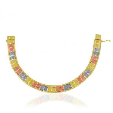 Imagem de Pulseira de Ouro 18k Taparella Tricolor Com Detalhes - Elegancy Joias