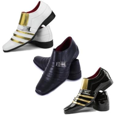 Imagem de Sapato masculino social pizzolev kit 3 pares linha dourado e preto, Pr