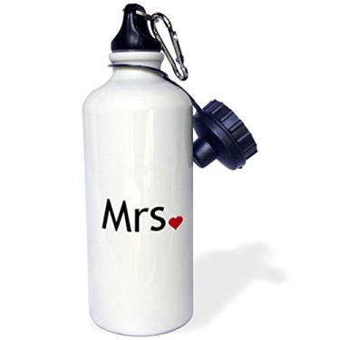 Imagem de 3dRose Mrs with Red Love Heart-Part of Mr and Mrs Set for a Romantic Couple - Just Married Valentines Day Garrafa de água esportiva, 600 ml, branca