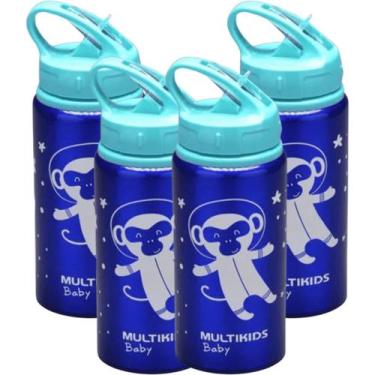 Imagem de Kit 4 Garrafinha Azul Refresh Alumínio 500ml Canudo Multikid - Multila