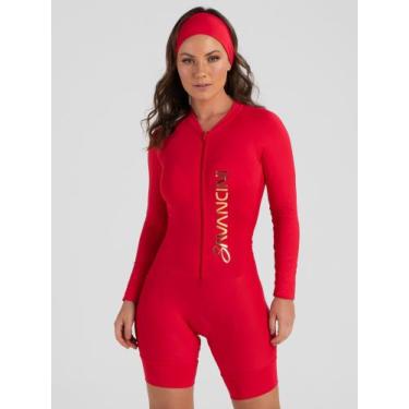 Imagem de Macaquinho De Ciclismo Feminino Manga Longa Vermelho Golden Savancini 