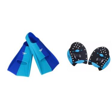 Imagem de Kit Natação Speedo Nadadeira Dual Swim Fin + Palmar Power Paddles Trei
