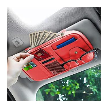 Imagem de AUCELI Organizador de viseira de sol para carro, estojo de couro PU para registro de documentos com vários bolsos para chave de caneta, suporte de óculos de sol, bolsa de armazenamento com zíper, acessórios universais para caminhões automotivos