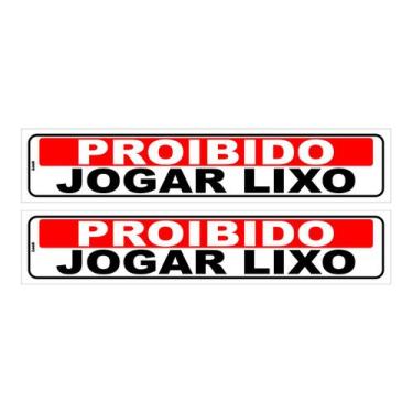Imagem de Kit 2 Placas de Sinalização Proibido Jogar Lixo PS 5x25cm Autoadesivas