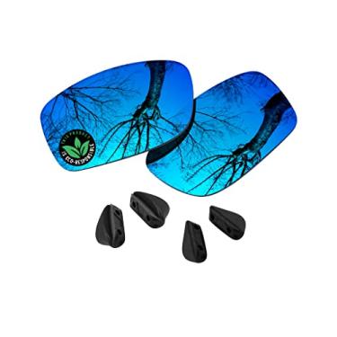 Imagem de Raydi Lentes de reposição de policarbonato e protetores de nariz para óculos de sol retangulares Oakley Fives Squared - Espelhado azul gelo - Polarizado