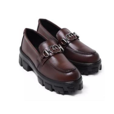 Imagem de Mocassim Feminino Oxford Corrente Confortável Casual  - Tk Moda, Marro