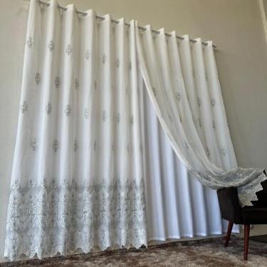 Imagem de Cortina Para Varão Bordada Fendi Com Forro Microfibra 4 Metros Com Alt