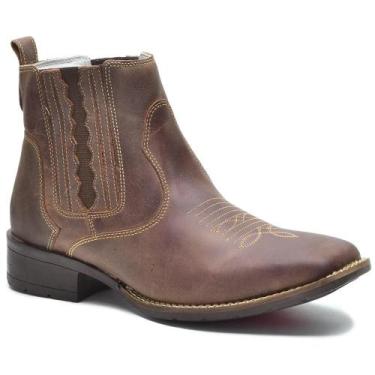 Imagem de Bota Texana Masculina Couro Cano Curto Elástico Bordada - Mila Marques