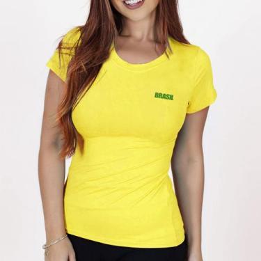 Imagem de Baby Look Camisa Blusa Camiseta Feminina do Brasil Copa Bandeira Mulhe